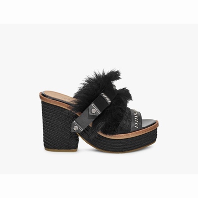 Sandálias UGG Fluff Punk Heels Mulher Pretas | PT-YUKBD